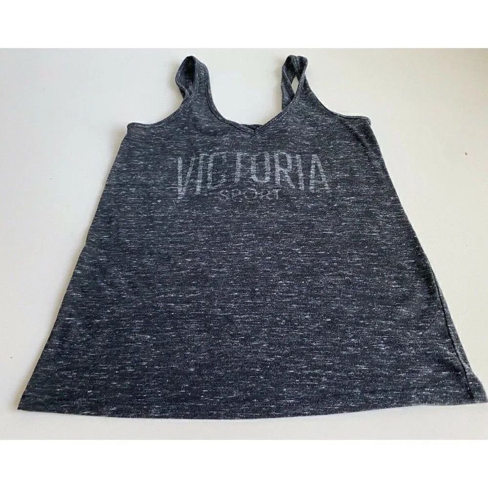 Victoria’s Secret Sport Tank Top Size XS Crisscross Back Dark Grey Logo